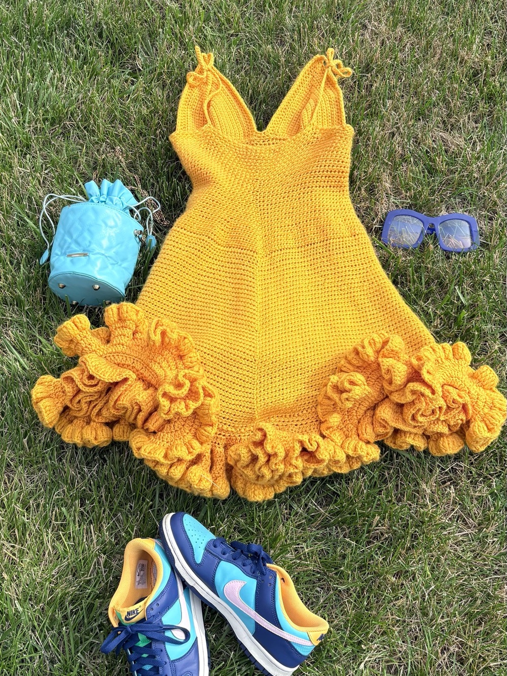 Handmade Yellow Crochet Ruffle Dress